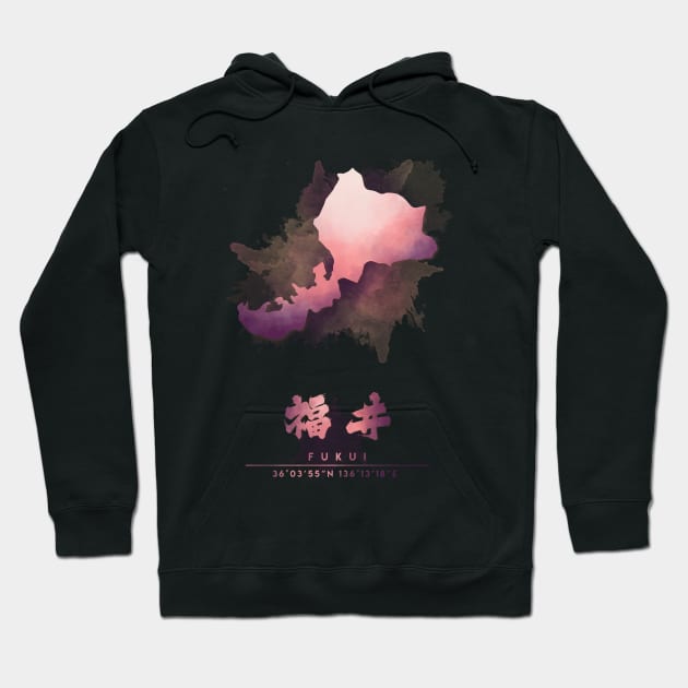 Fukui, Japan Watercolor Map Art Hoodie by Takeda_Art